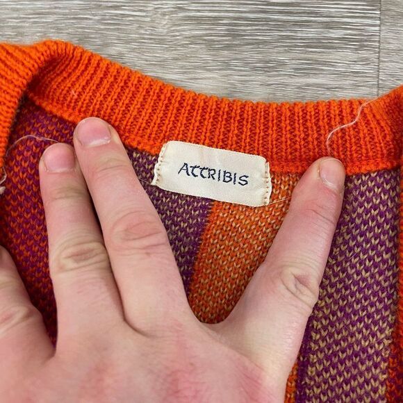 ACCRIBIS Orange Purple Striped Wool Sweater S Vintage style - Picture 4 of 4
